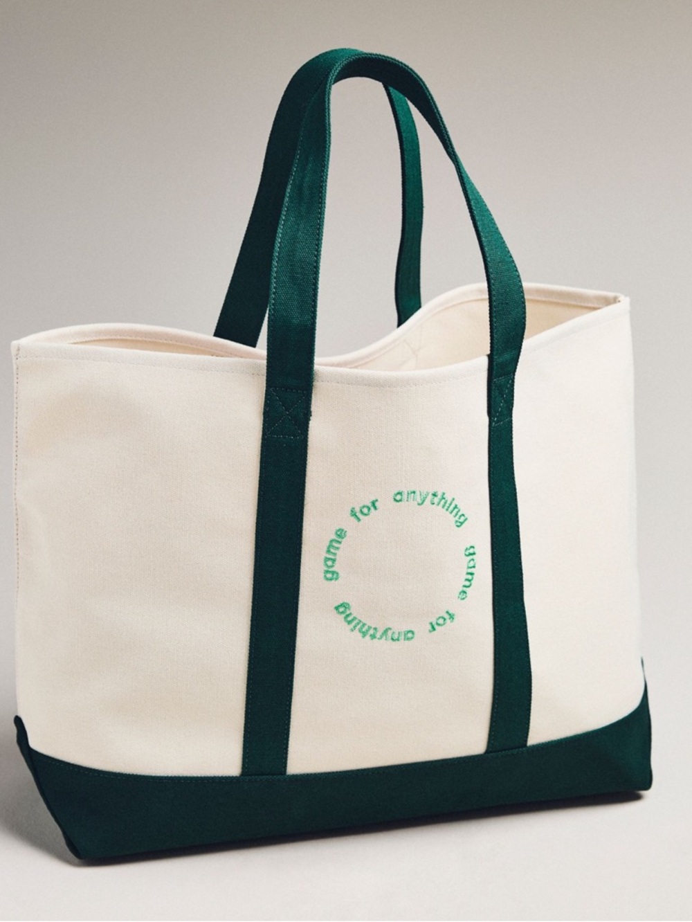 Anthropologie Canvas Tote Bag Wide Bottom Daily Practice New Natural Green